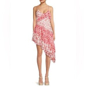 LoveShackFancy Pink Floral Asymmetric Ruffle Dress - size 6